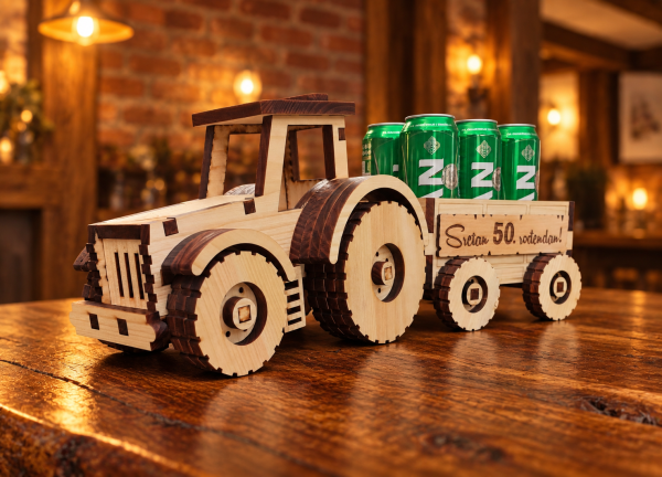Drveni traktor s prikolicom za pivo – originalan rođendanski poklon za muškarca