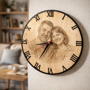 Personalizirani zidni sat s fotografijom – Drveni sat s laserskom gravurom