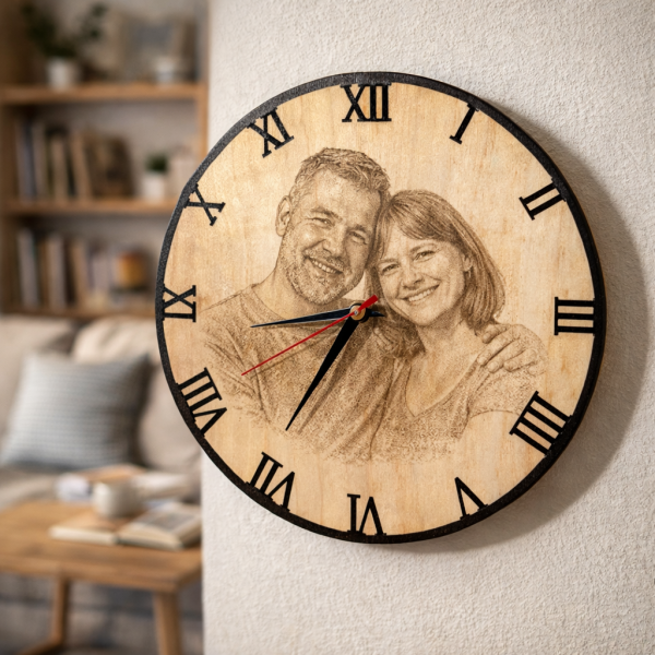 Personalizirani zidni sat s fotografijom – Drveni sat s laserskom gravurom