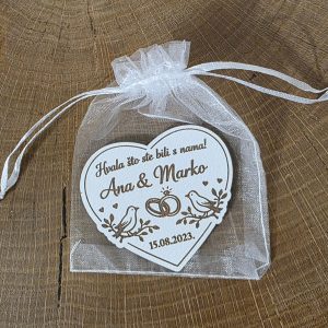 Romantične zahvalnice s ptičicama – drveni magnet