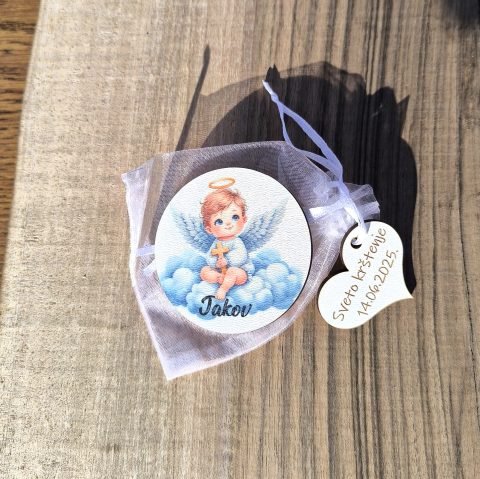 Drvene zahvalnice za krštenje s slikom anđela