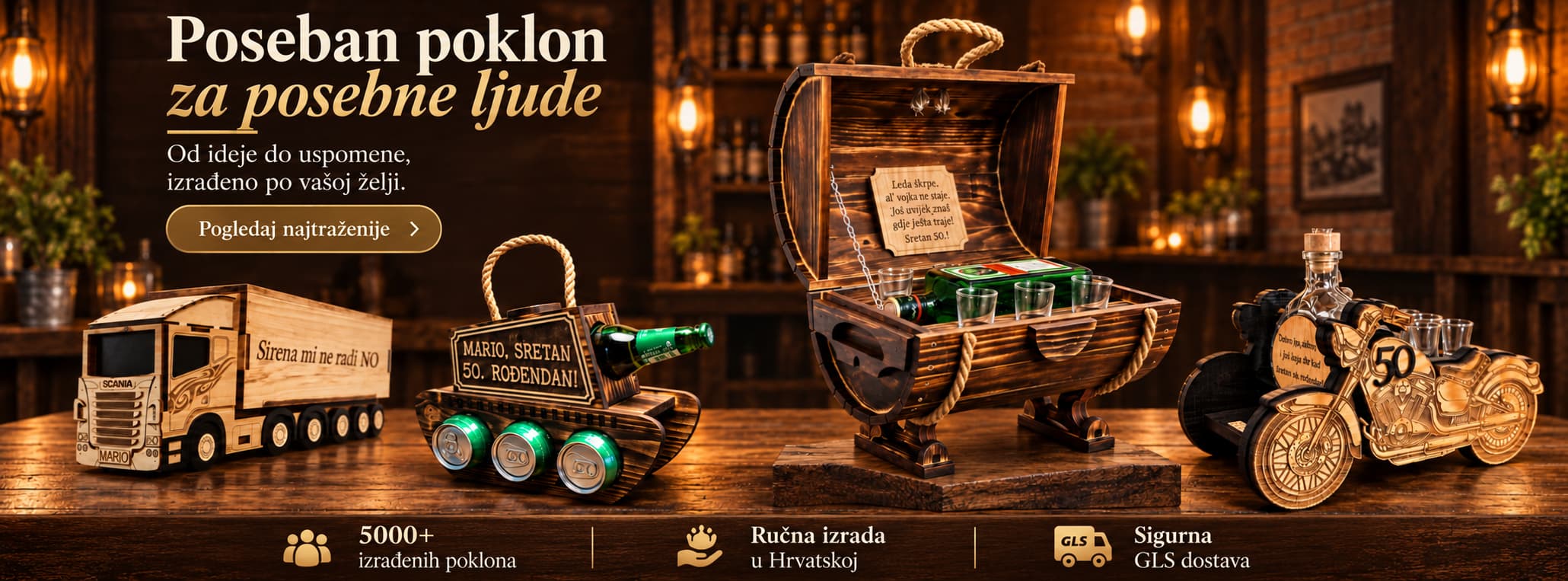 Poseban poklon za posebne ljude – personalizirani drveni kamion, tenk, bačvica i motor