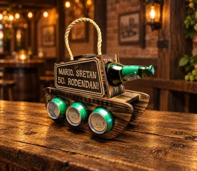 Personalizirani drveni tenk s pivom – poklon za 50. rođendan