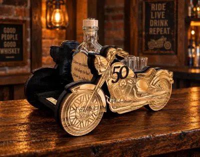 Personalizirani drveni motor s bocom i čašicama – poklon za 50. rođendan
